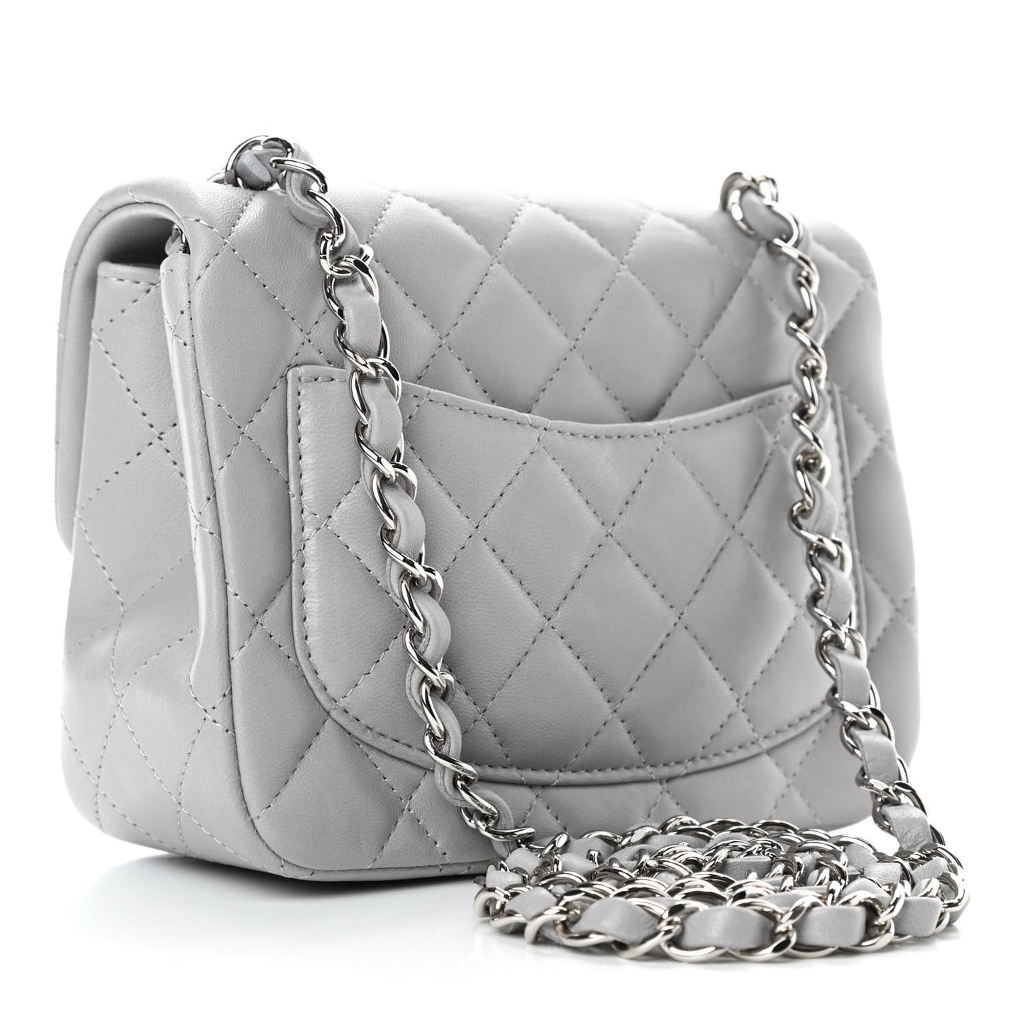 Lambskin Quilted Mini Square Flap Light Grey