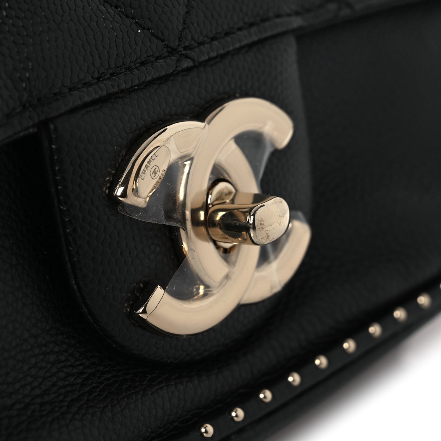 Caviar Quilted Small Studded Flap Black