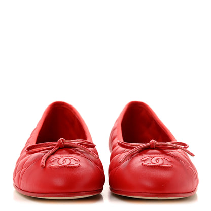 Chanel Lambskin Quilted CC Cap Toe Ballerina Flats 38.5 Red 3 of 9