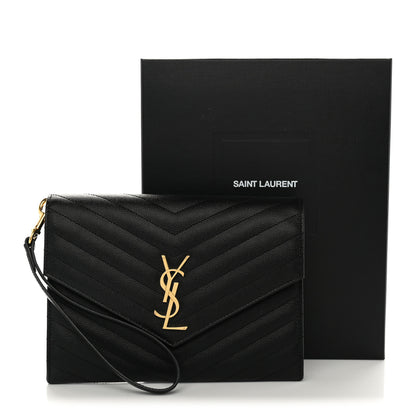 Saint Laurent Grain De Poudre Matelasse Chevron Monogram Envelope Clutch Black 9 of 9