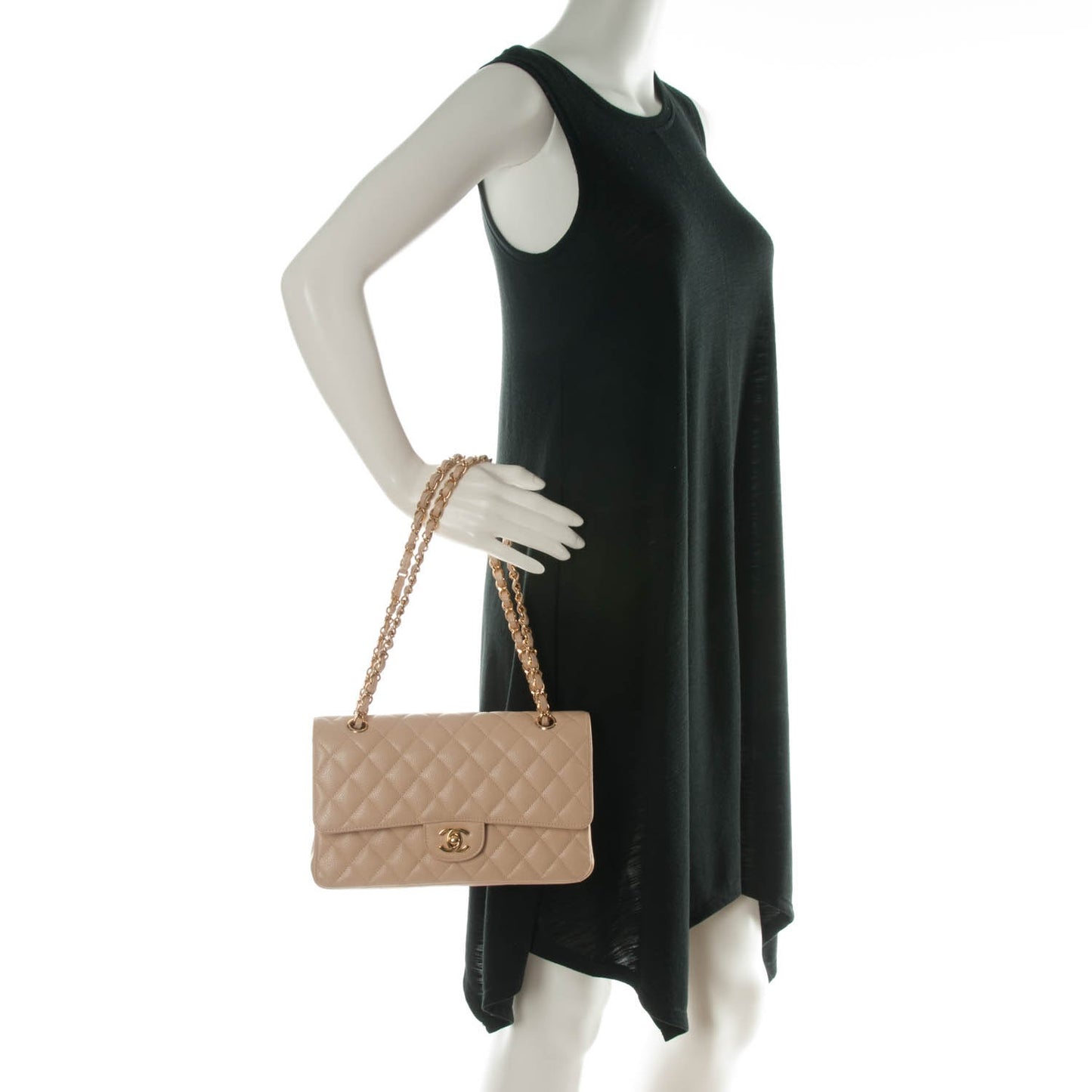 Caviar Quilted Medium Double Flap Beige Clair
