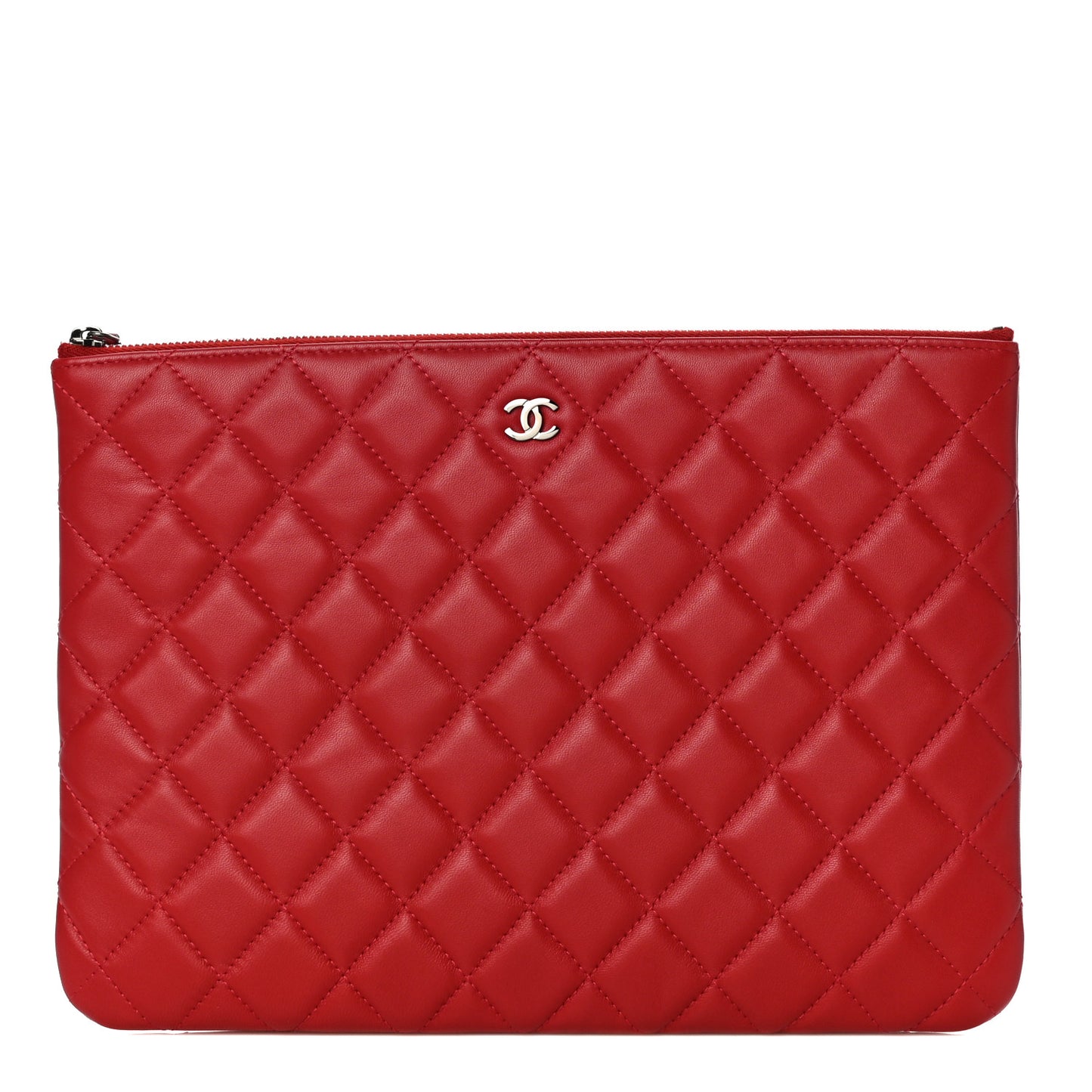Lambskin Quilted Medium Cosmetic Case Red