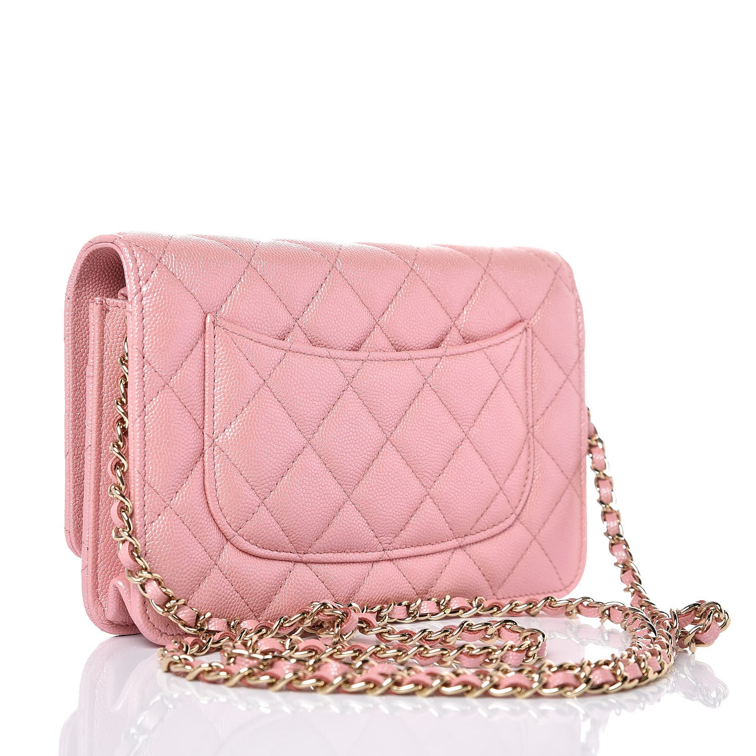 Chanel Iridescent Caviar Quilted Wallet on Chain WOC Rose Pink 3 of 9