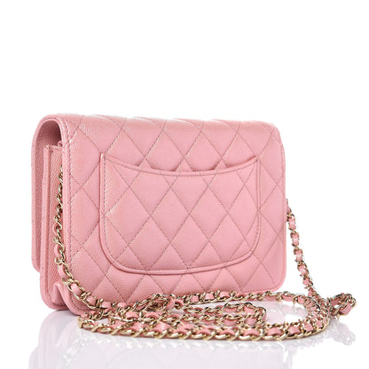 Chanel Iridescent Caviar Quilted Wallet on Chain WOC Rose Pink 3 of 9