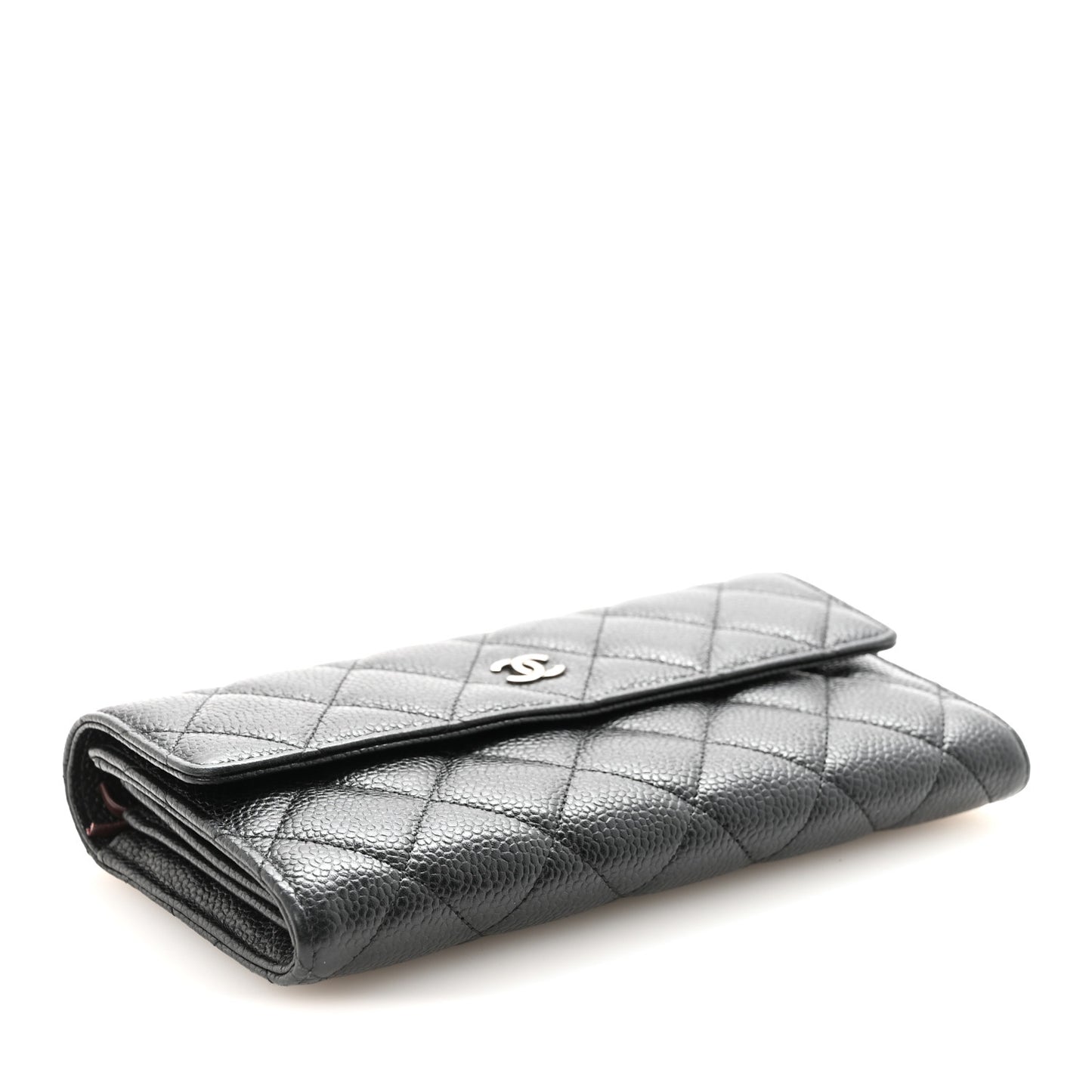 Caviar Quilted Large Gusset Flap Wallet Black