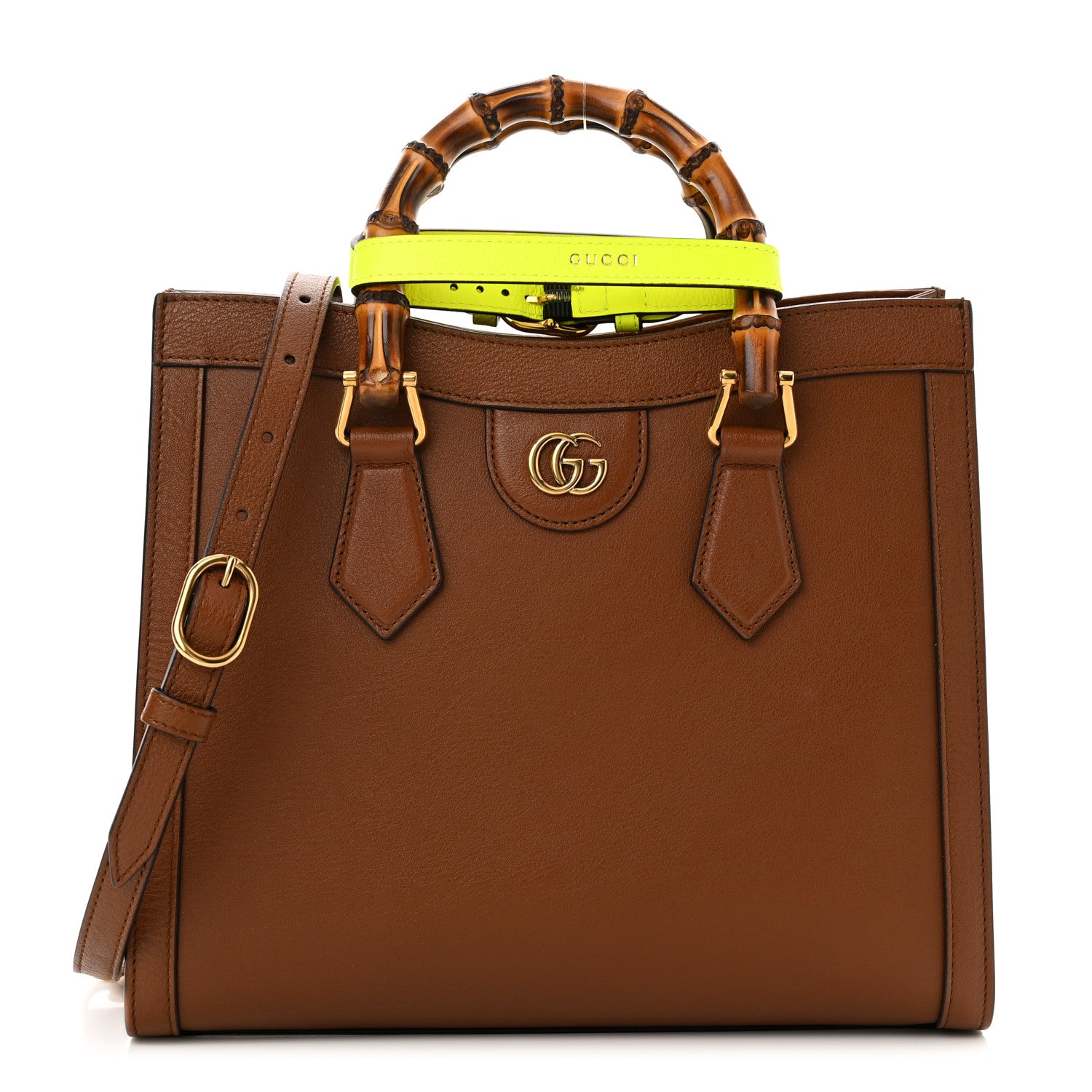 Gucci Wonka Grain Calfskin Small Diana Tote Bag Cuir Yellow Fluo 1 of 9