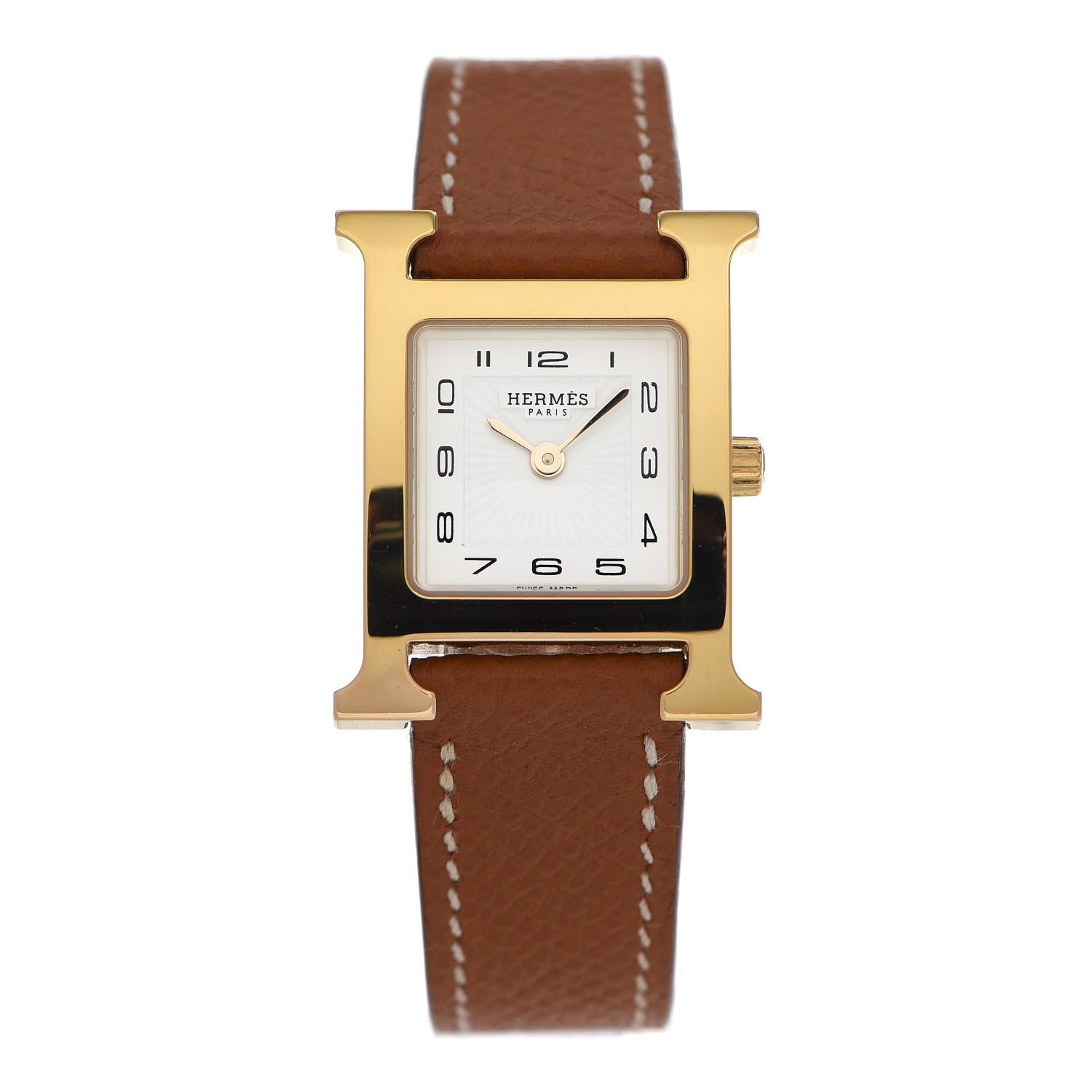 Hermes Stainless Steel Epsom 21mm Heure H Hour Quartz Watch Gold 1 of 6