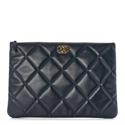 Chanel Goatskin Quilted Large Chanel 19 Pouch Navy 1 of 8