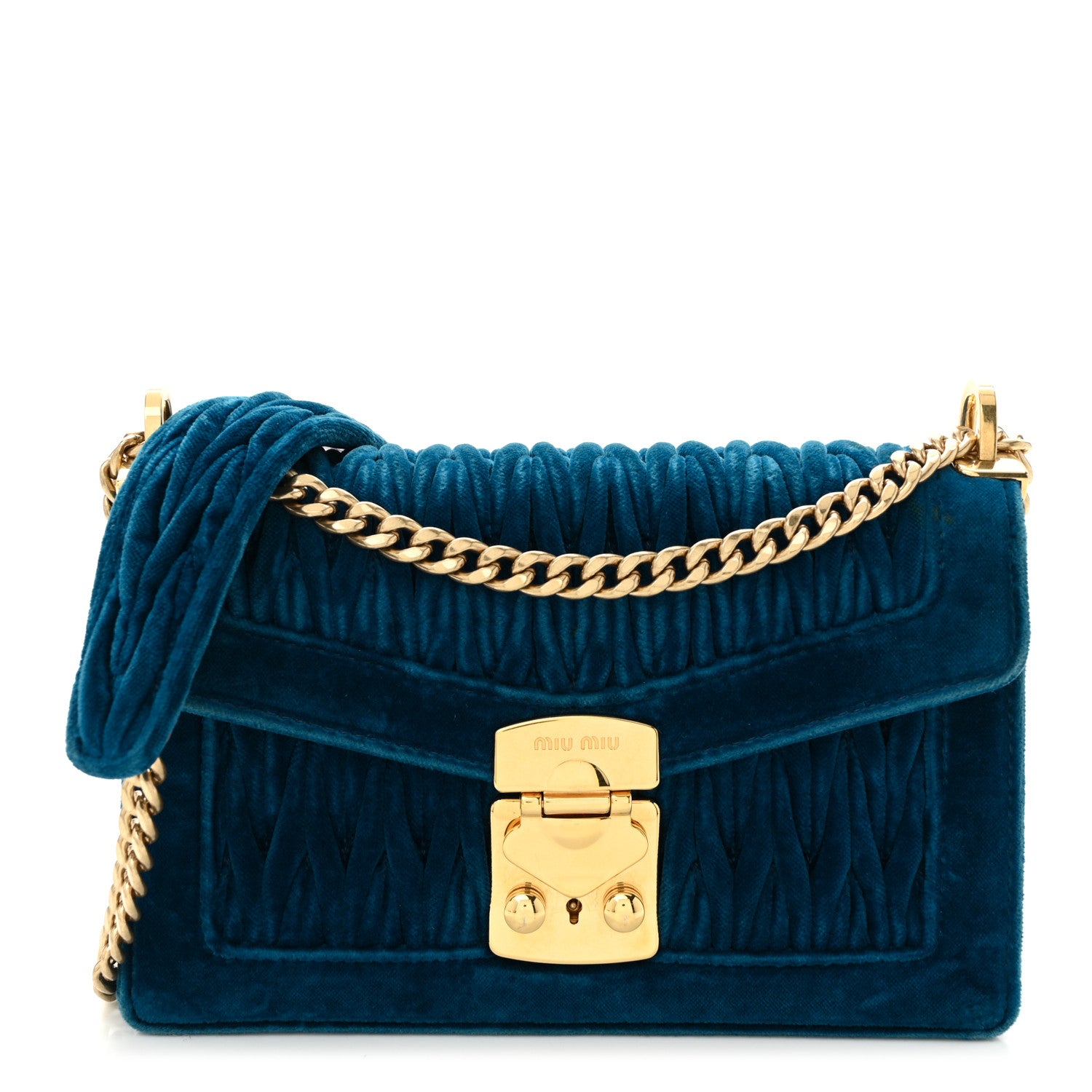 Miu Miu Velluto Matelasse Confidential Chain Shoulder Bag Cobalto 1 of 10