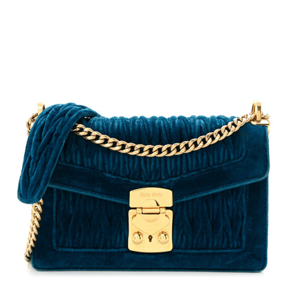 Miu Miu Velluto Matelasse Confidential Chain Shoulder Bag Cobalto 1 of 10
