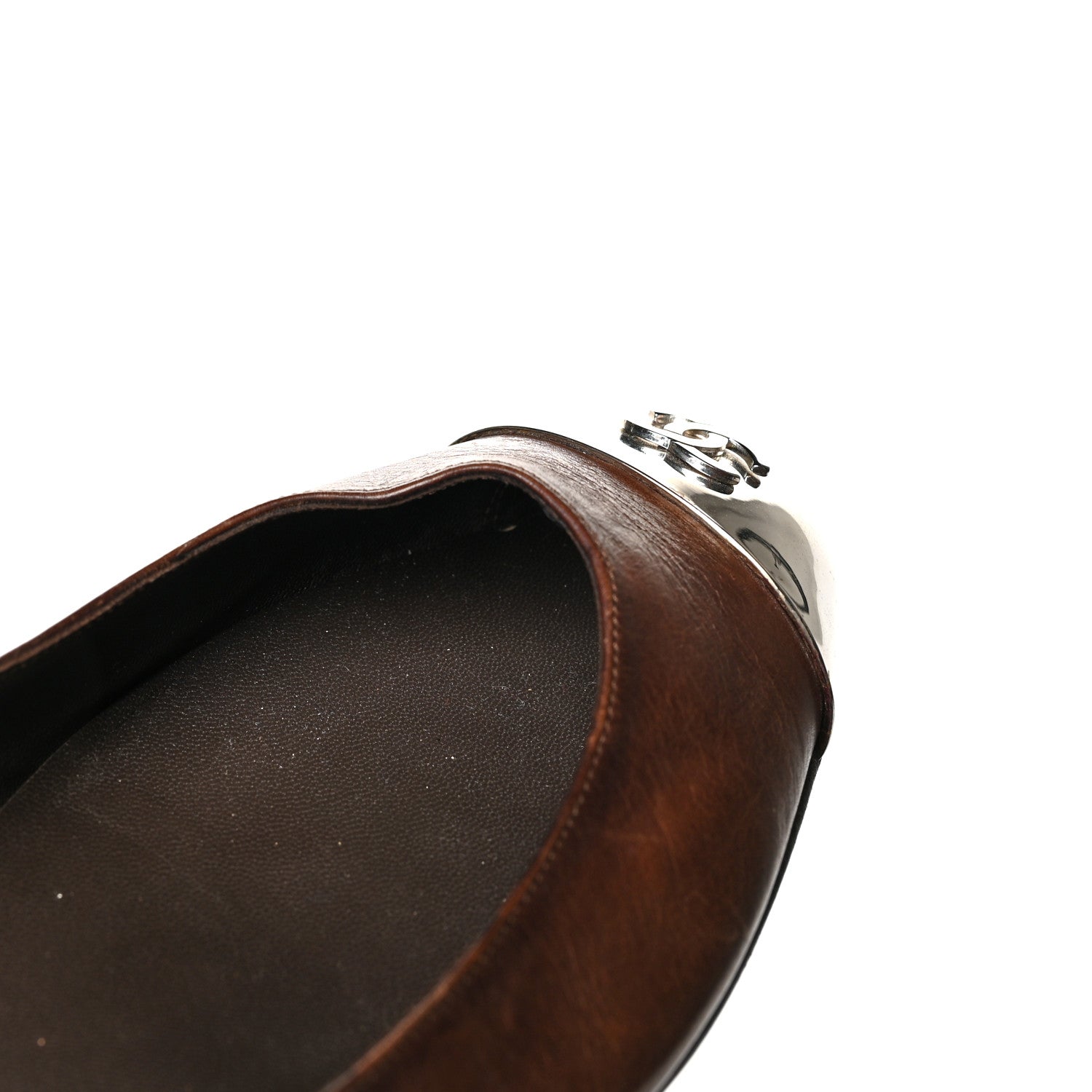Chanel Calfskin Metal Cap Toe CC Ballerina Flats 36 Brown Gold 9 of 10