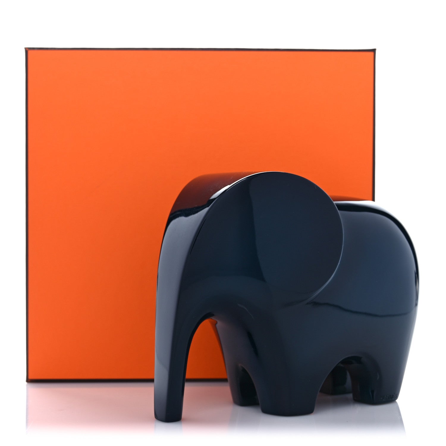 Hermes Lacquered Wood Elephant Lao Paperweight Indigo 967621