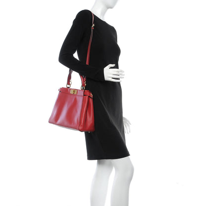 Fendi Vitello Morgan Fabric Jacquard Pequin Medium Peekaboo Iconic Satchel Mattone Tobacco Black 2 of 7