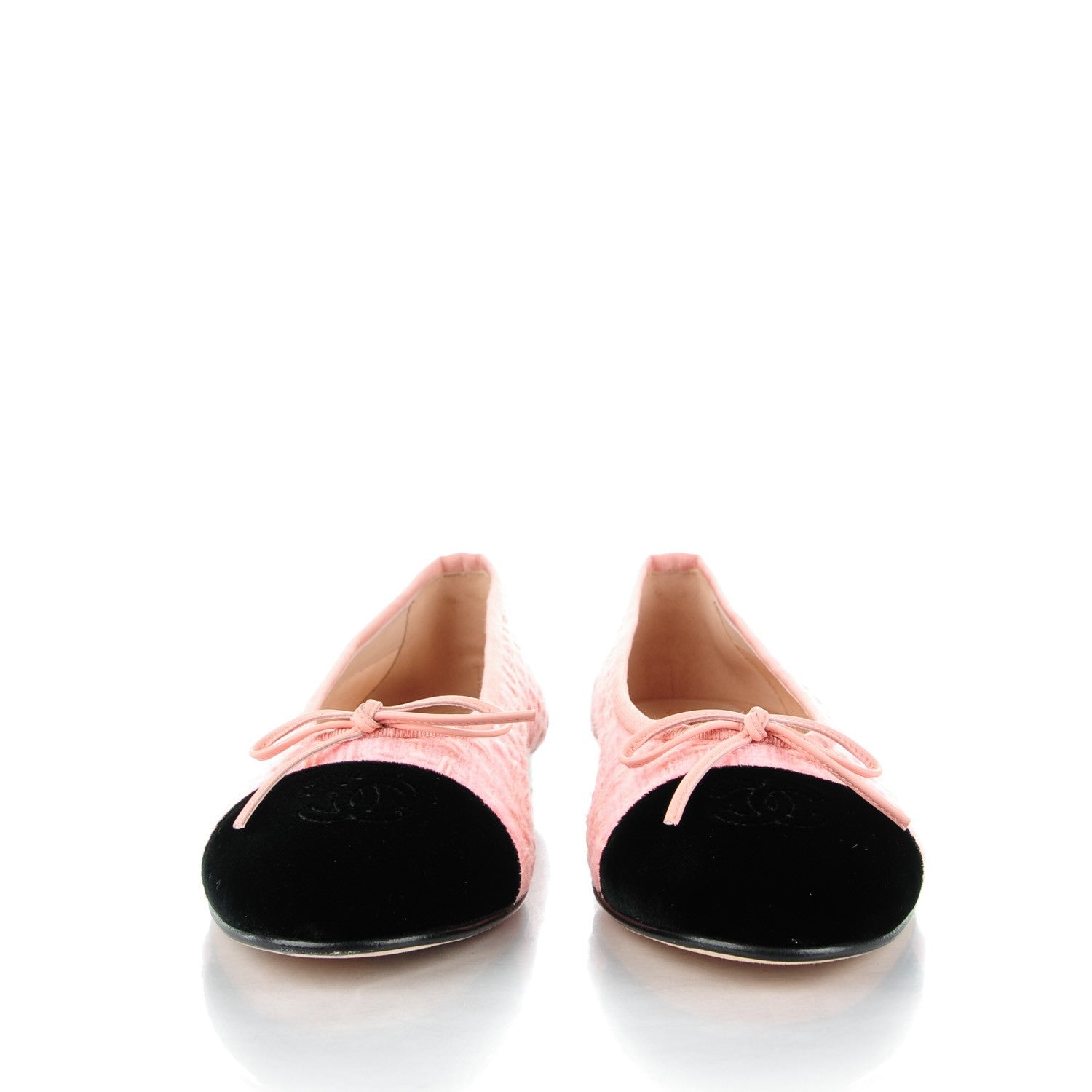 Chanel Tweed Suede Cap Toe Ballerina Flats 39 Pink Black 2 of 8