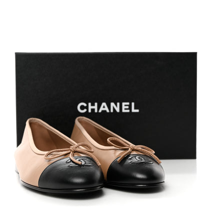 Chanel Lambskin Cap Toe CC Ballerina Flats 37.5 Dark Beige Black 10 of 10