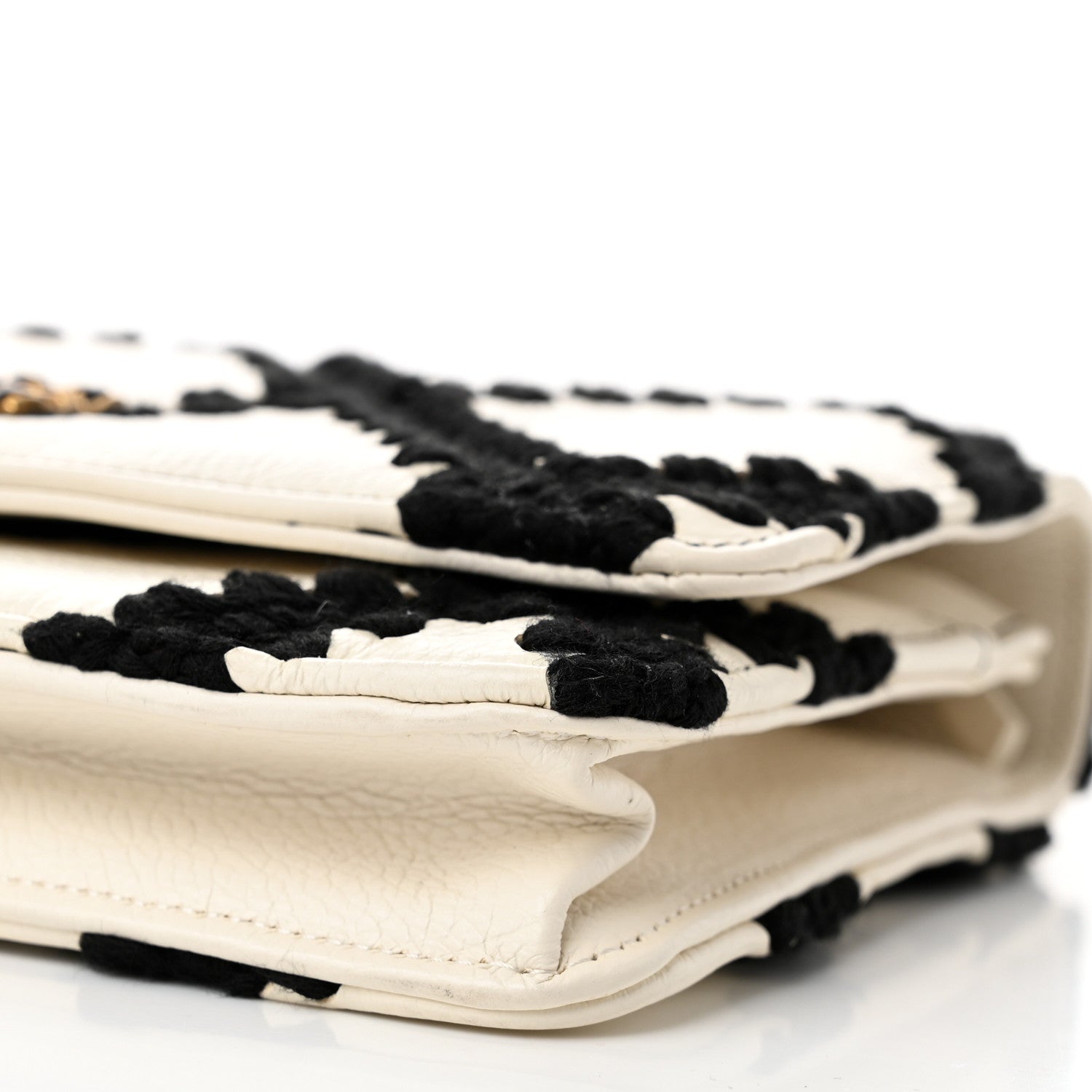 Chanel Calfskin Crochet Chanel 19 Wallet On Chain WOC White Black