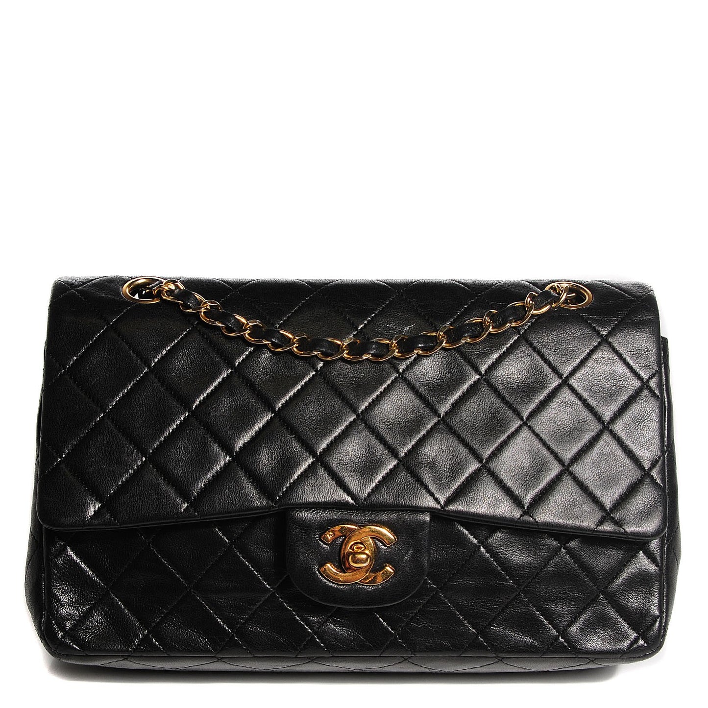 Lambskin Quilted Medium Double Flap Black