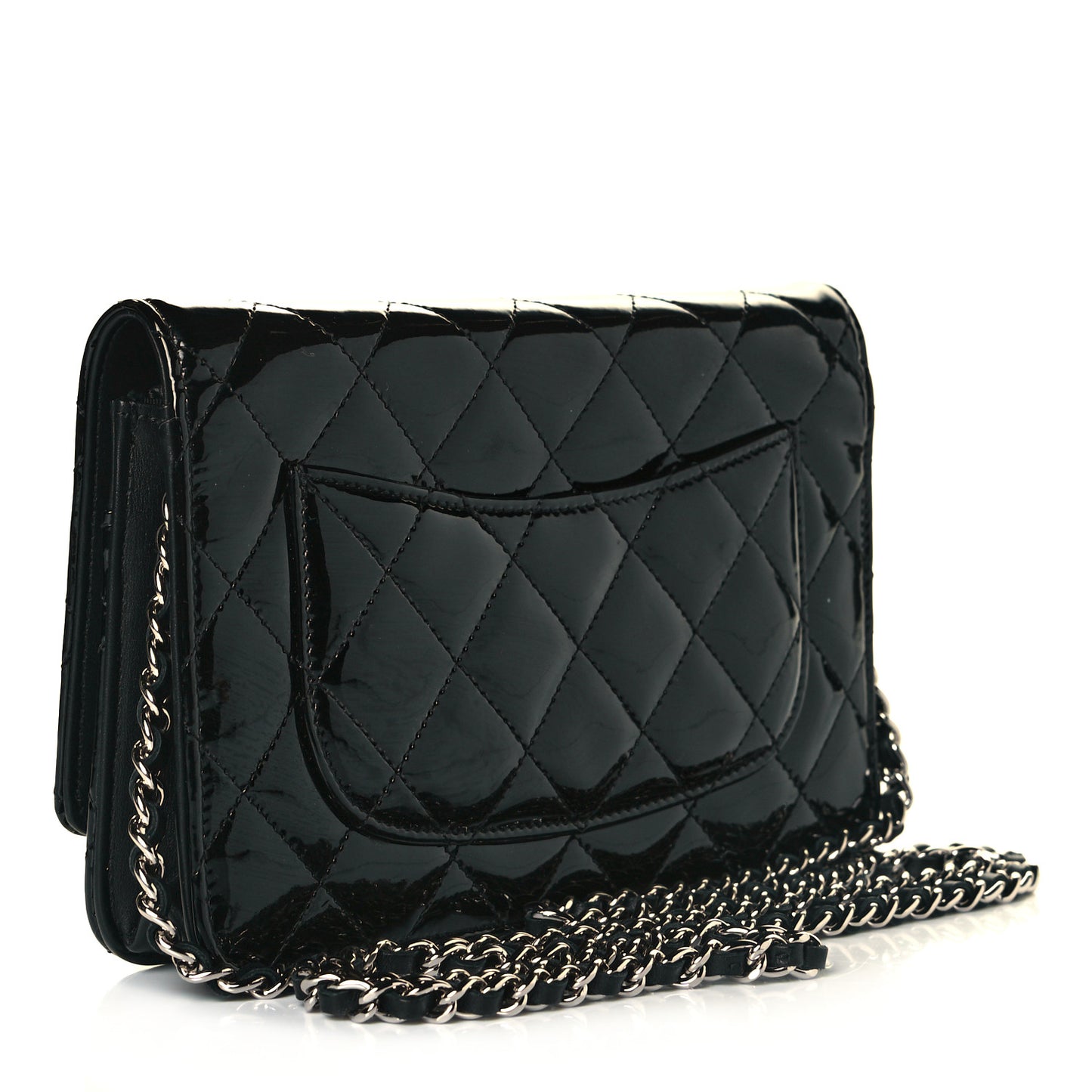 Patent Quilted Wallet On Chain WOC Black