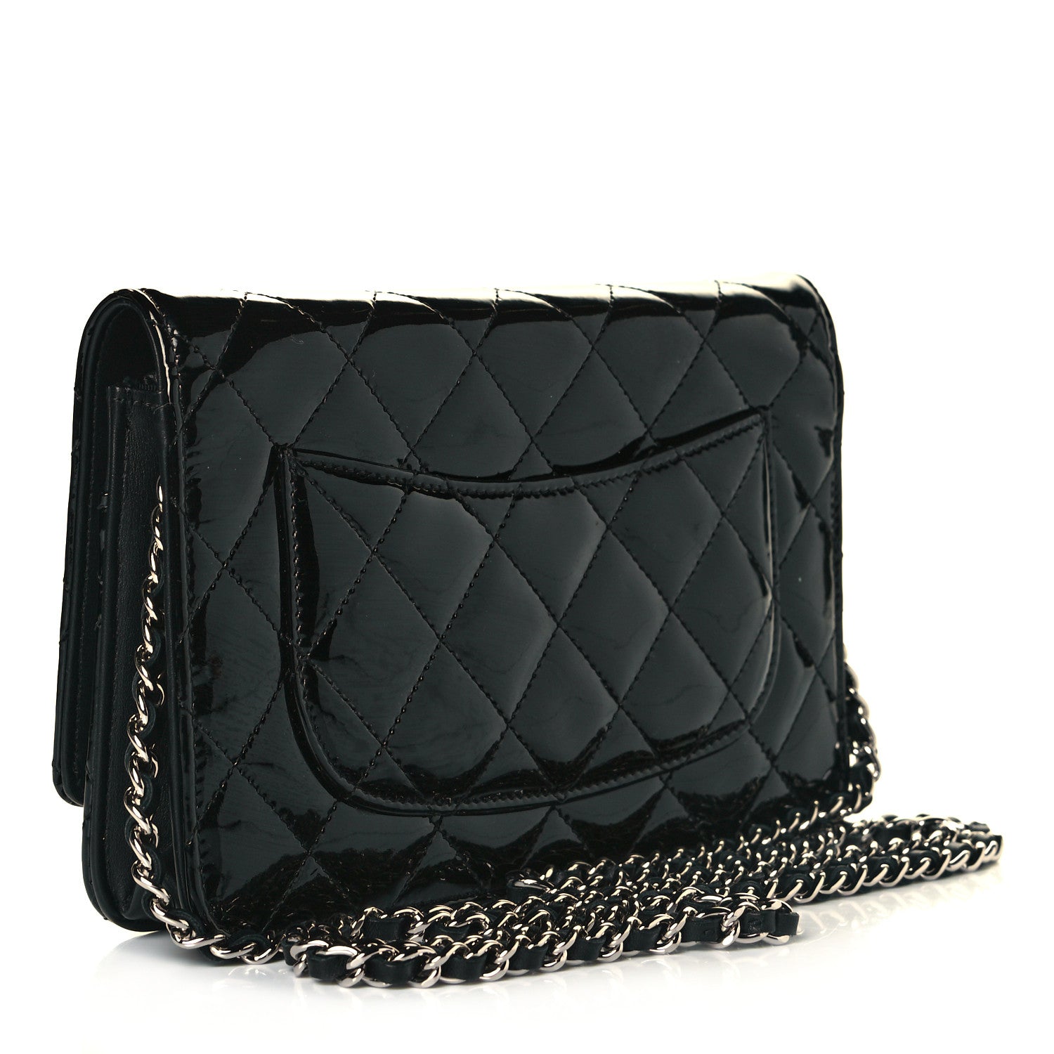 Chanel Patent Quilted Wallet On Chain WOC Black 3 of 9