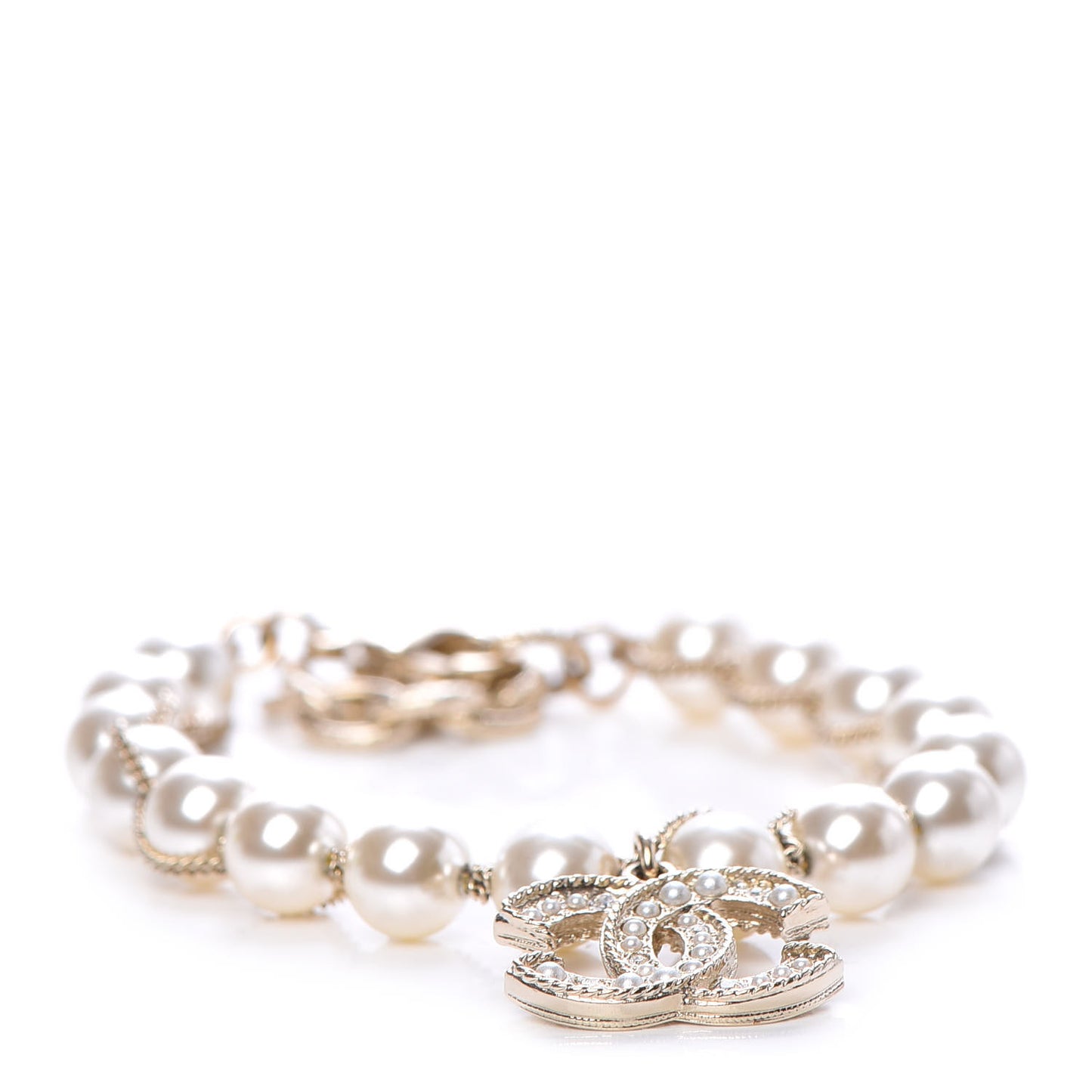 Pearl Crystal CC Bracelet Gold