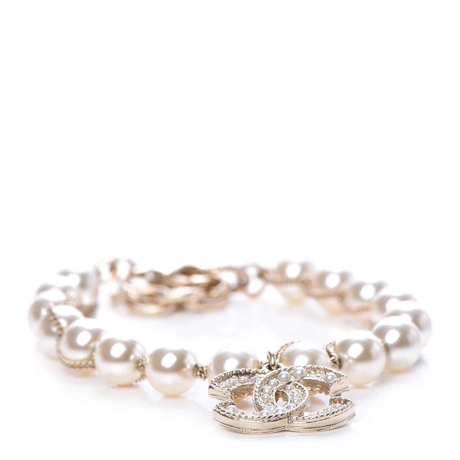 Chanel Pearl Crystal CC Bracelet Gold 1 of 5