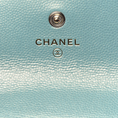 Chanel Iridescent Caviar Quilted Pearl On Top Coin Purse With Chain Light Green 6 of 11