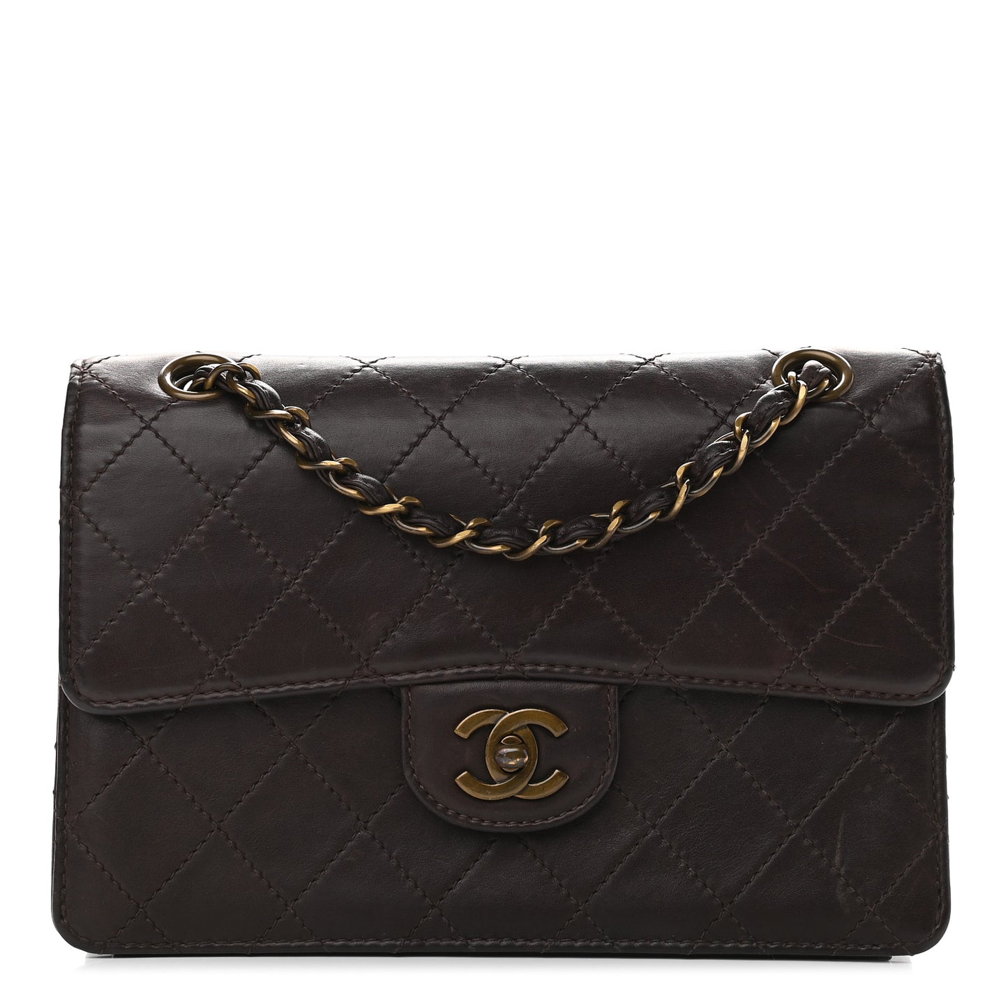 Lambskin Quilted Small Single Flap Brown