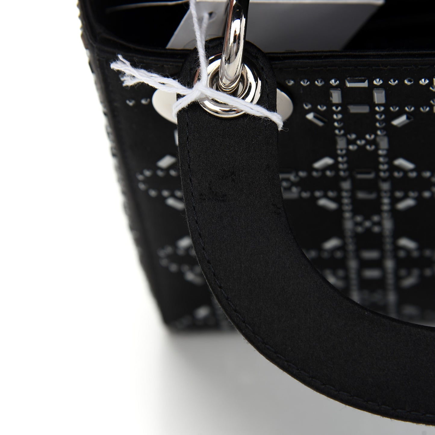 Satin Crystal Cannage Mini Lady Dior Black