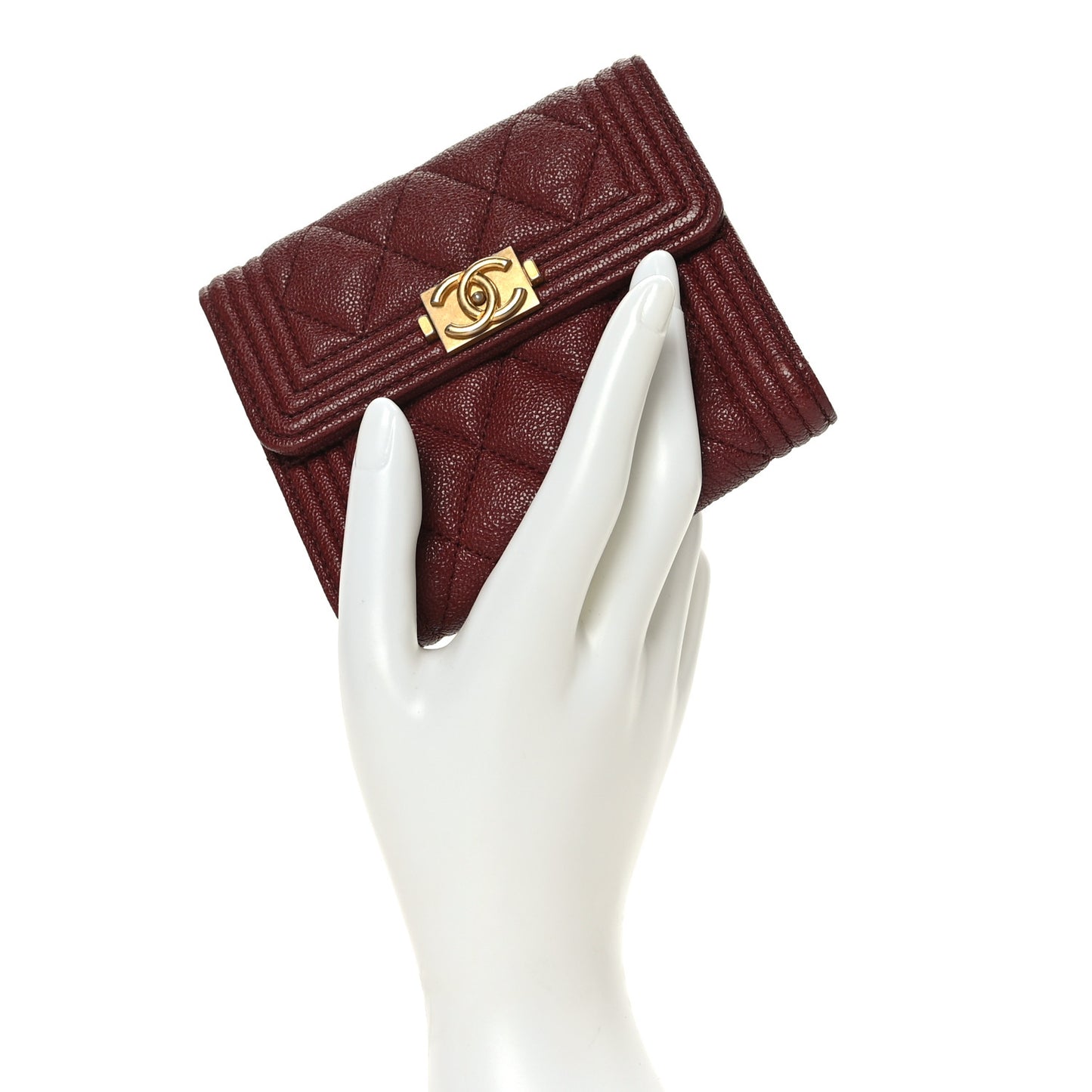 Caviar Quilted Compact Boy Wallet Burgundy