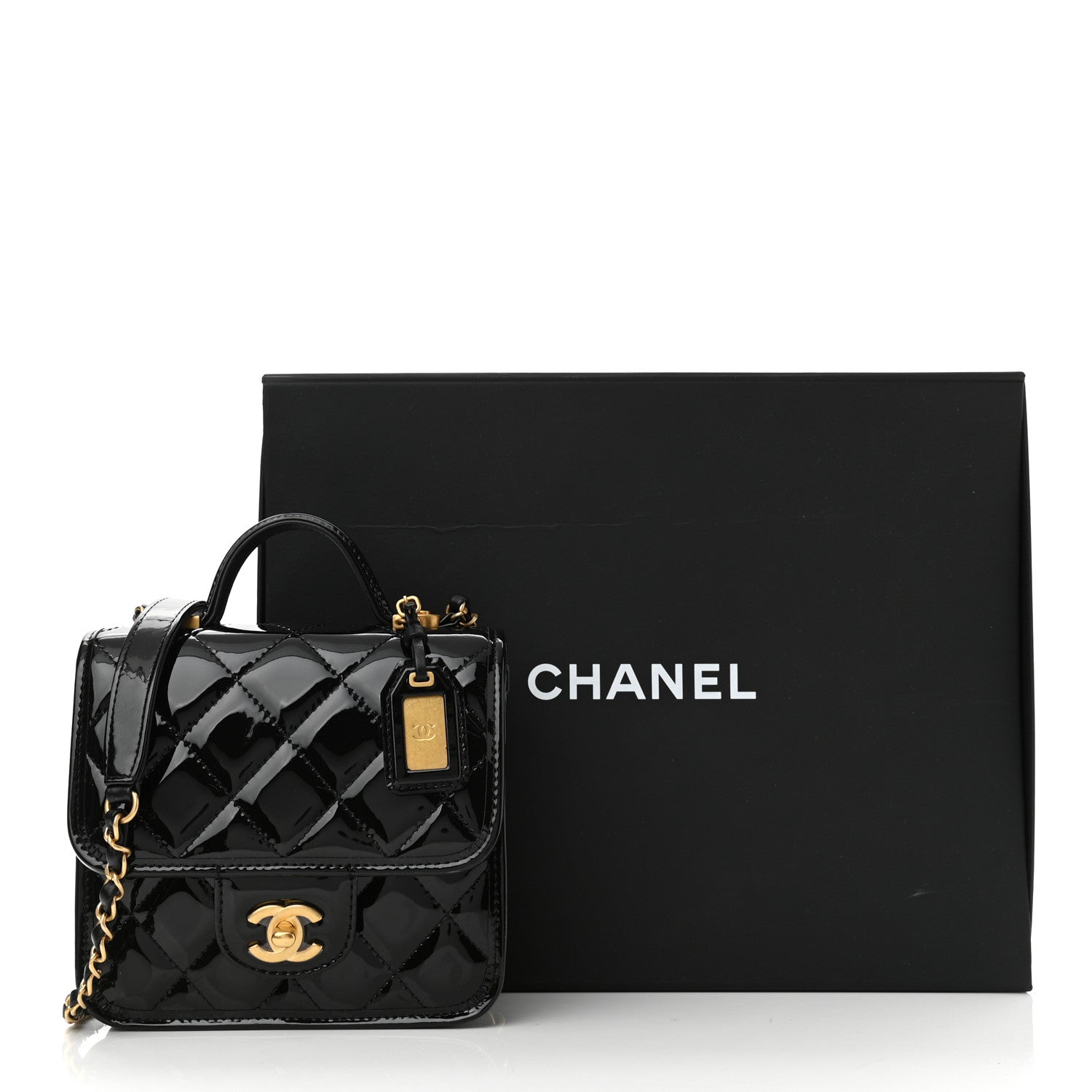 Chanel Patent School Memory Mini Top Handle Flap Black 10 of 10