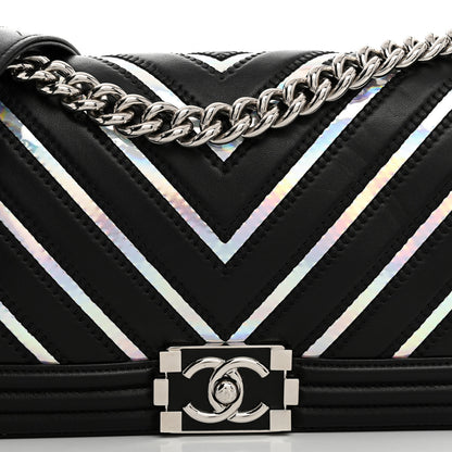 Chanel Lambskin Iridescent PVC Chevron Quilted Medium Boy Flap Black Silver 8 of 11