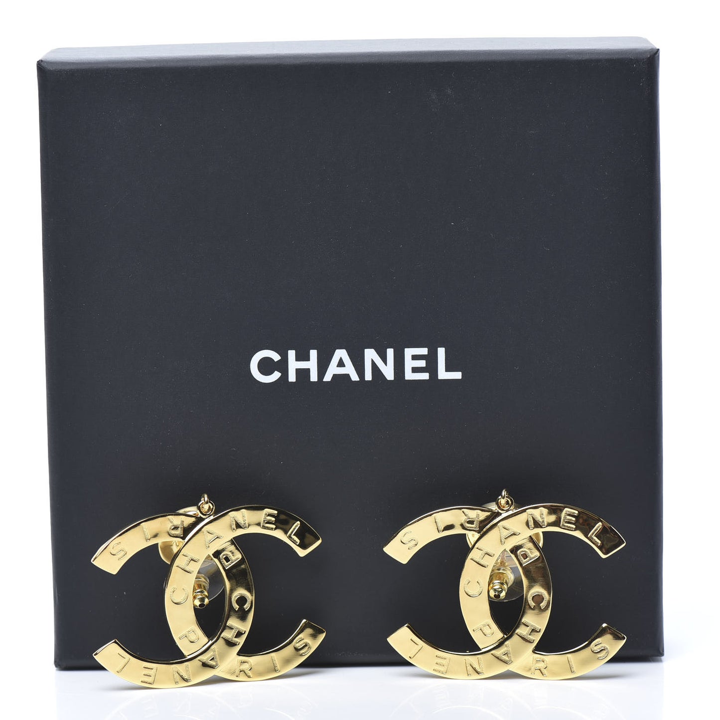 Metal Large Paris Button Earrings Gold