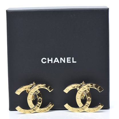Chanel Metal Large Paris Button Earrings Gold 5 of 5