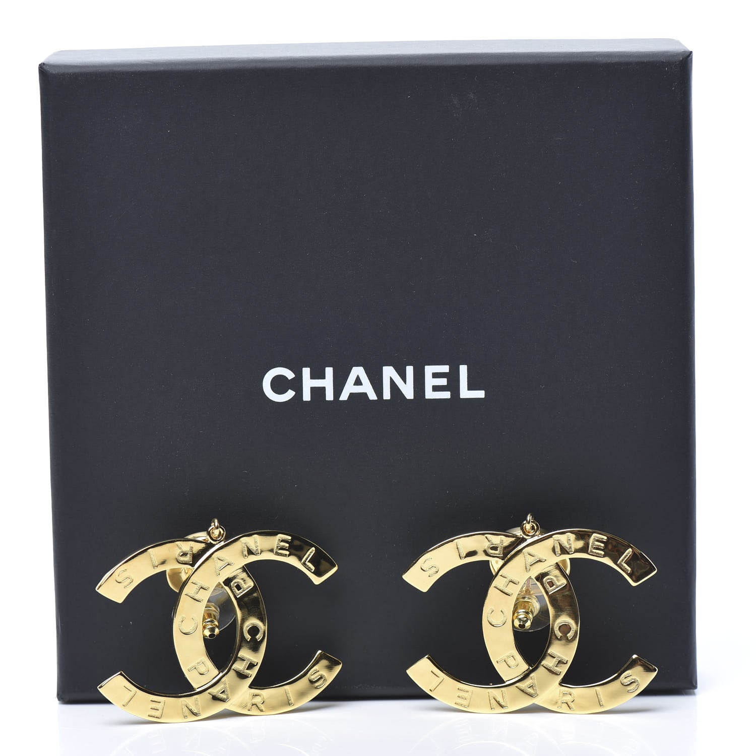 Chanel Metal Large Paris Button Earrings Gold 5 of 5