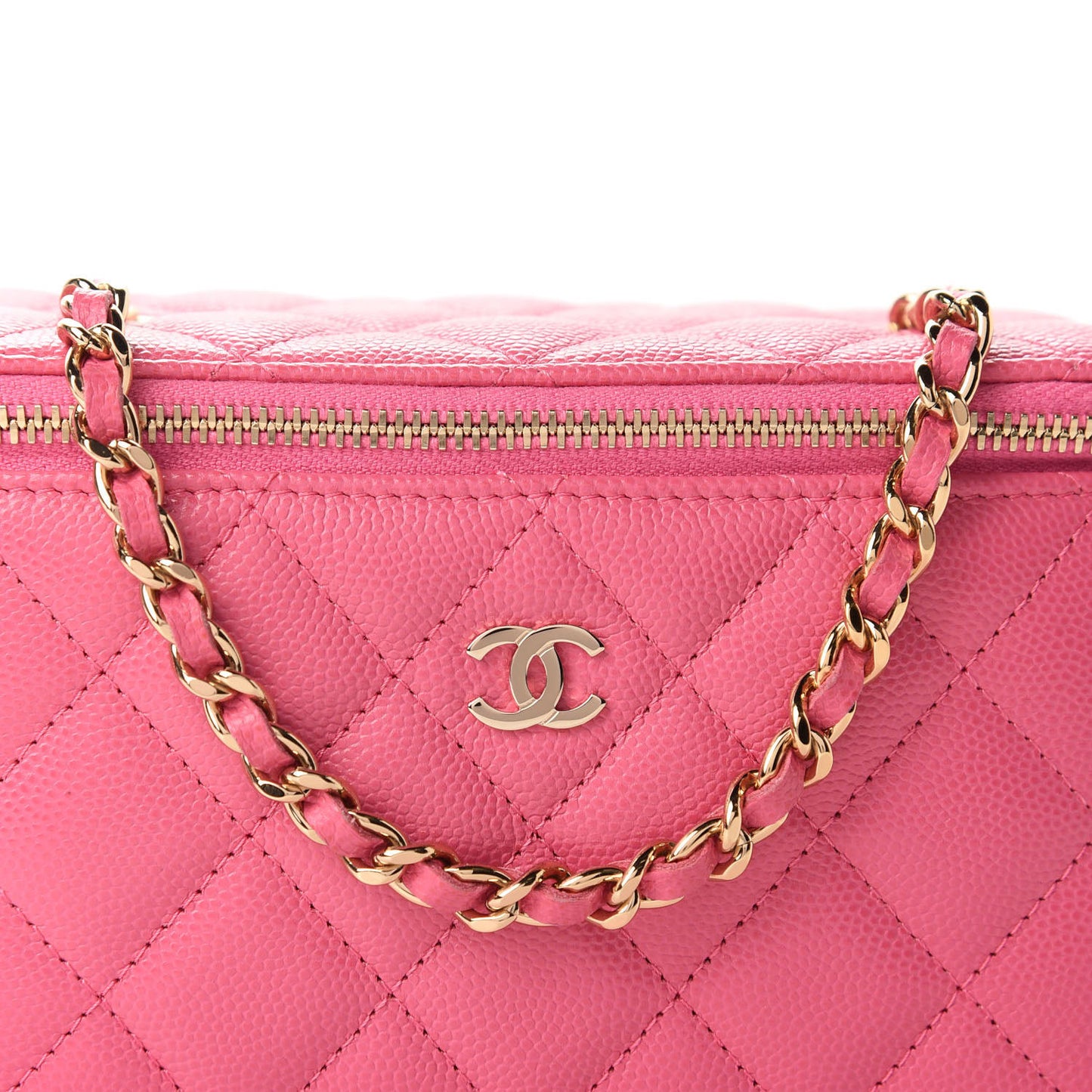 Caviar Quilted Small Vanity Case With Chain Pink