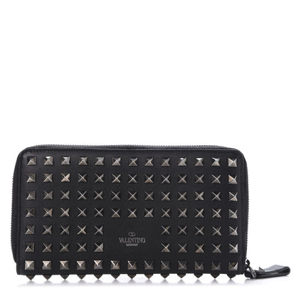 Valentino Garavani Calfskin Rockstud All Over Zip Around Wallet Black 1 of 12