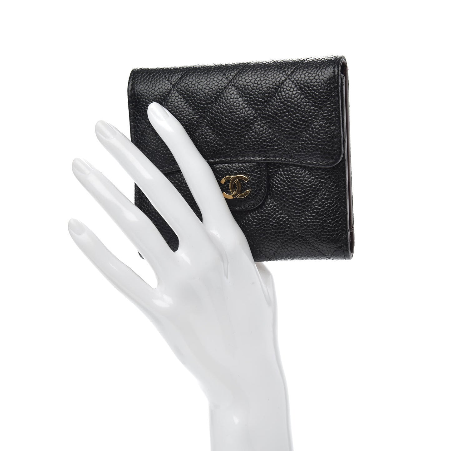 Caviar Quilted Compact Flap Wallet Black