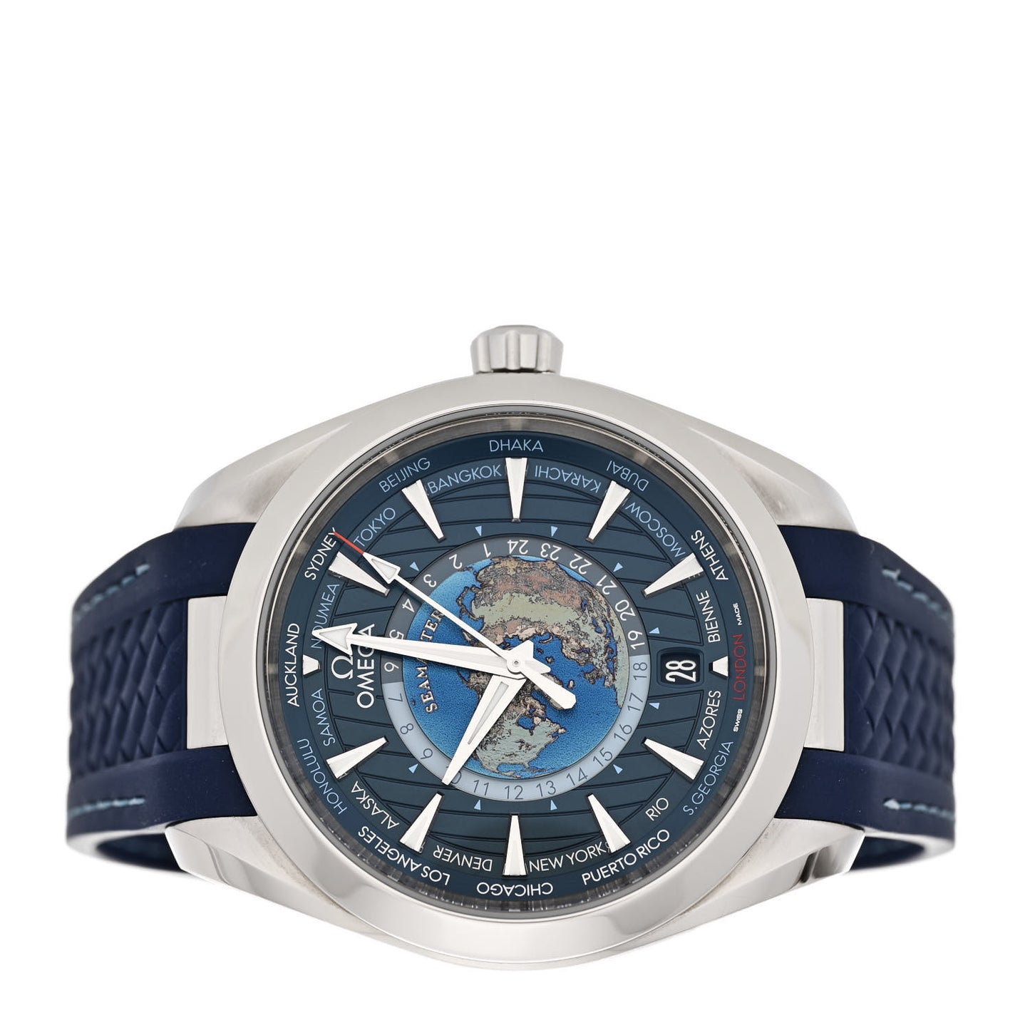 Stainless Steel Rubber 43mm Seamaster Aqua Terra World Time Chronometer Automatic Watch Blue 220.10.43.22.03.001
