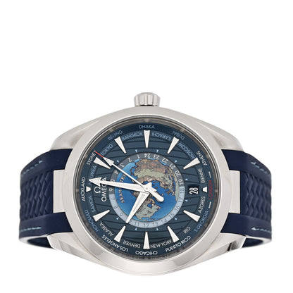 Omega Stainless Steel Rubber 43mm Seamaster Aqua Terra World Time Chronometer Automatic Watch Blue 220.10.43.22.03.001 2 of 5