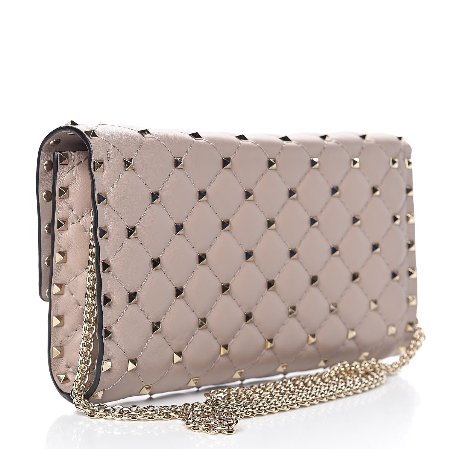 Valentino Garavani Lambskin Rockstud Spike Wallet on Chain Poudre 3 of 9