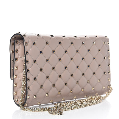 Valentino Garavani Lambskin Rockstud Spike Wallet on Chain Poudre 3 of 9