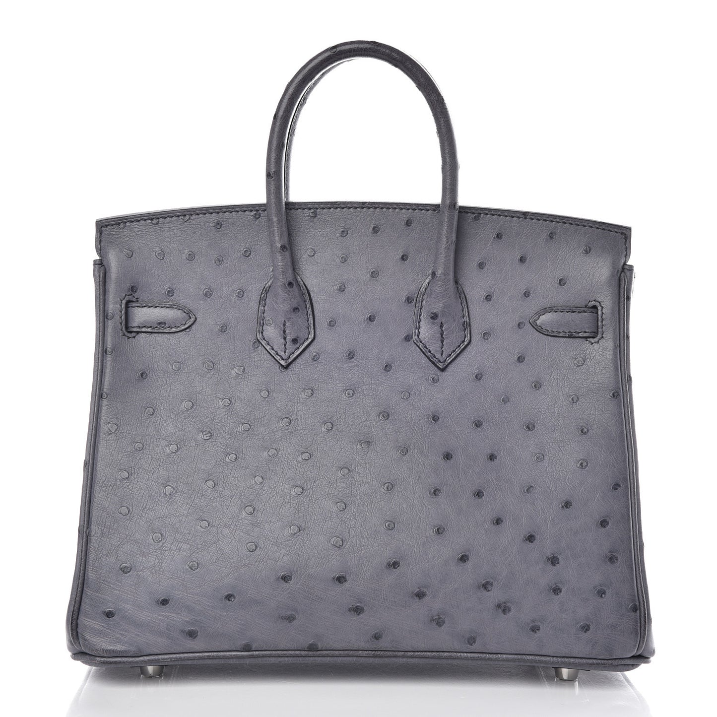 Ostrich Horseshoe Birkin 25 Gris Agate Bleu Marine