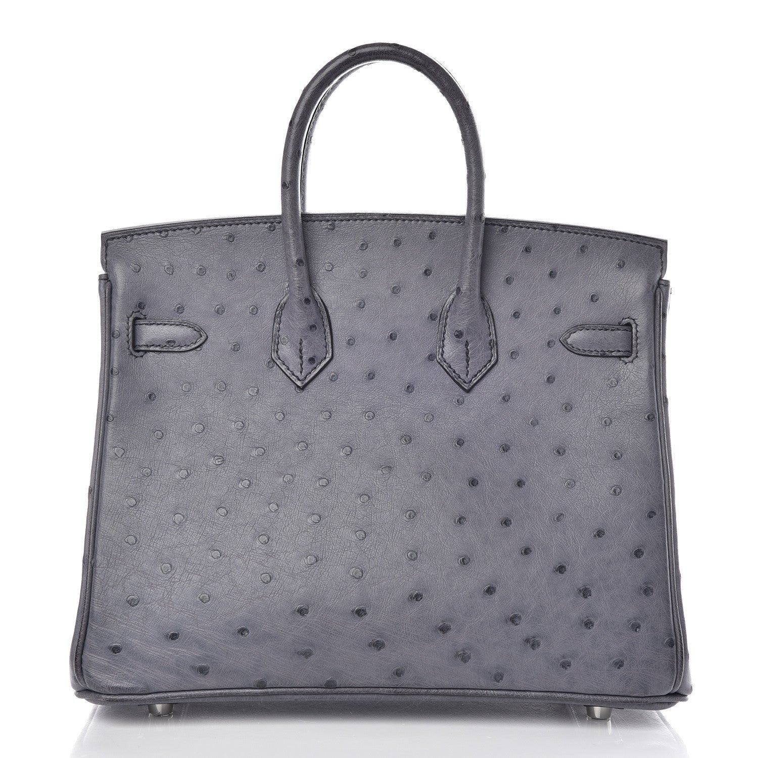 Hermes Ostrich Horseshoe Birkin 25 Gris Agate Bleu Marine 4 of 43