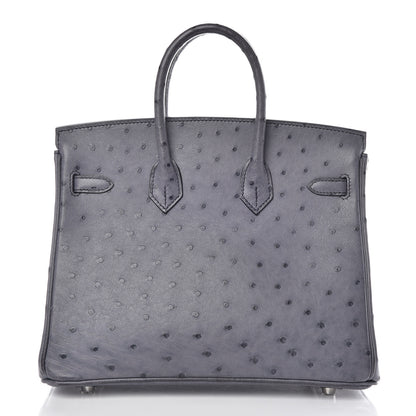 Hermes Ostrich Horseshoe Birkin 25 Gris Agate Bleu Marine 4 of 43