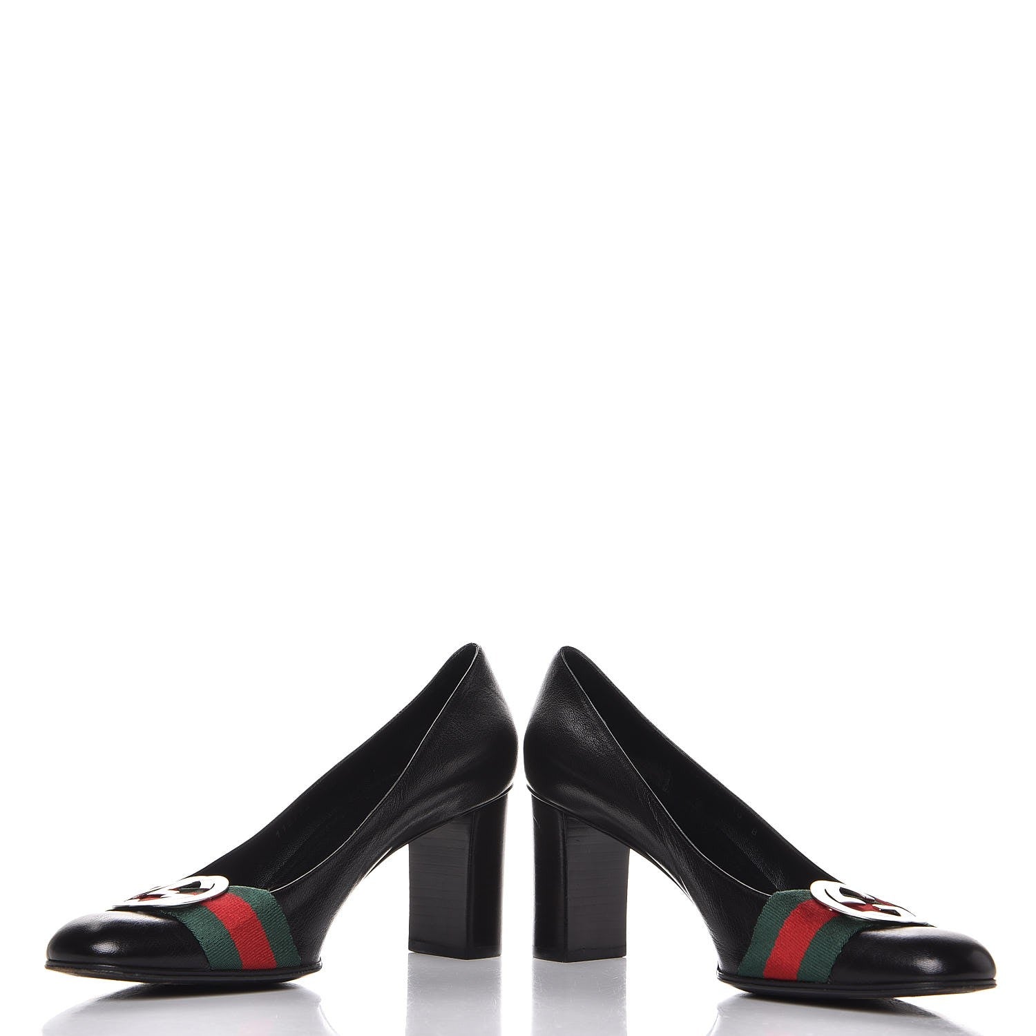 Gucci Calfskin Interlocking GG Web Mid Heel Pumps 10 Black 6 of 12