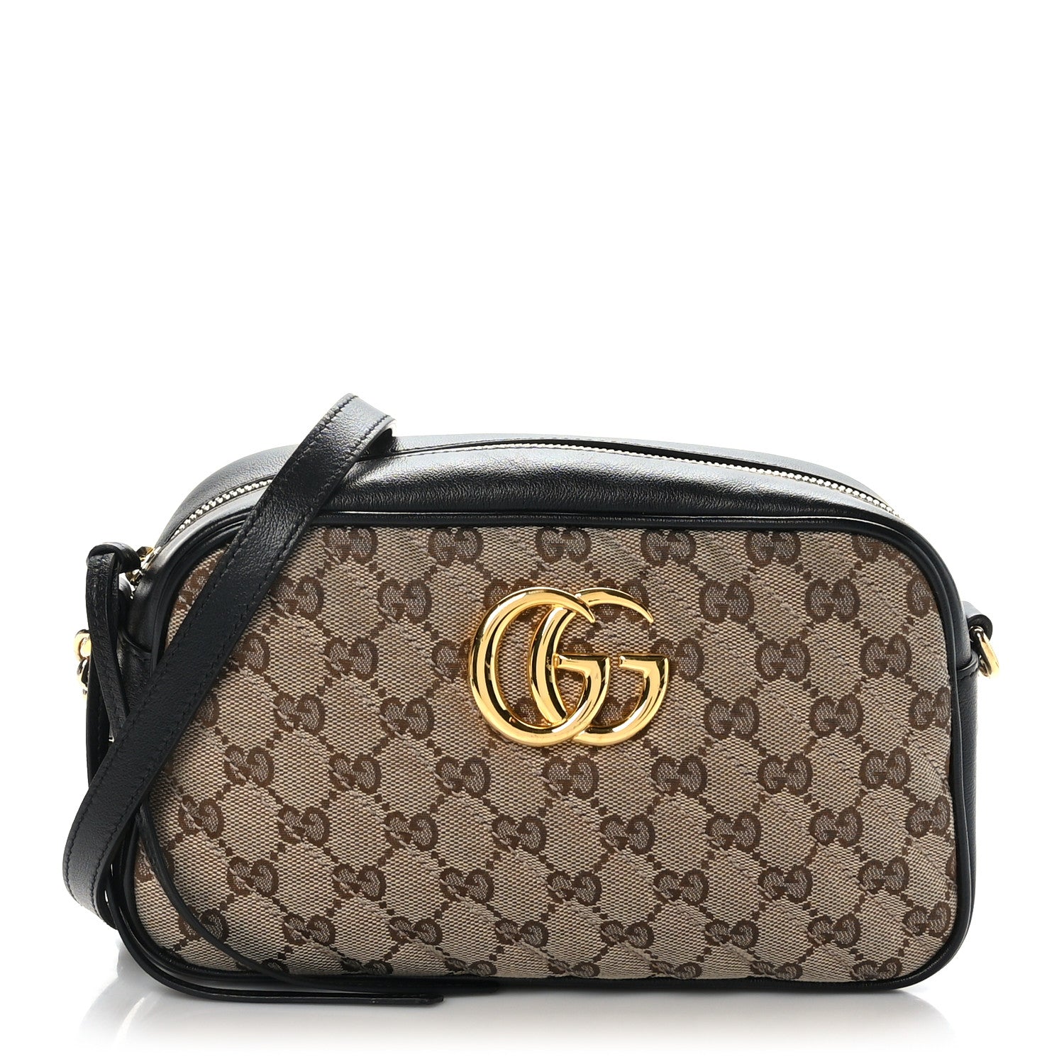 Gucci Monogram Matelasse Diagonal Small GG Marmont Chain Shoulder Bag Beige Black 1 of 11