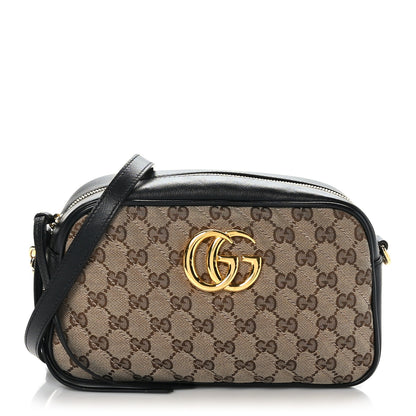 Gucci Monogram Matelasse Diagonal Small GG Marmont Chain Shoulder Bag Beige Black 1 of 11