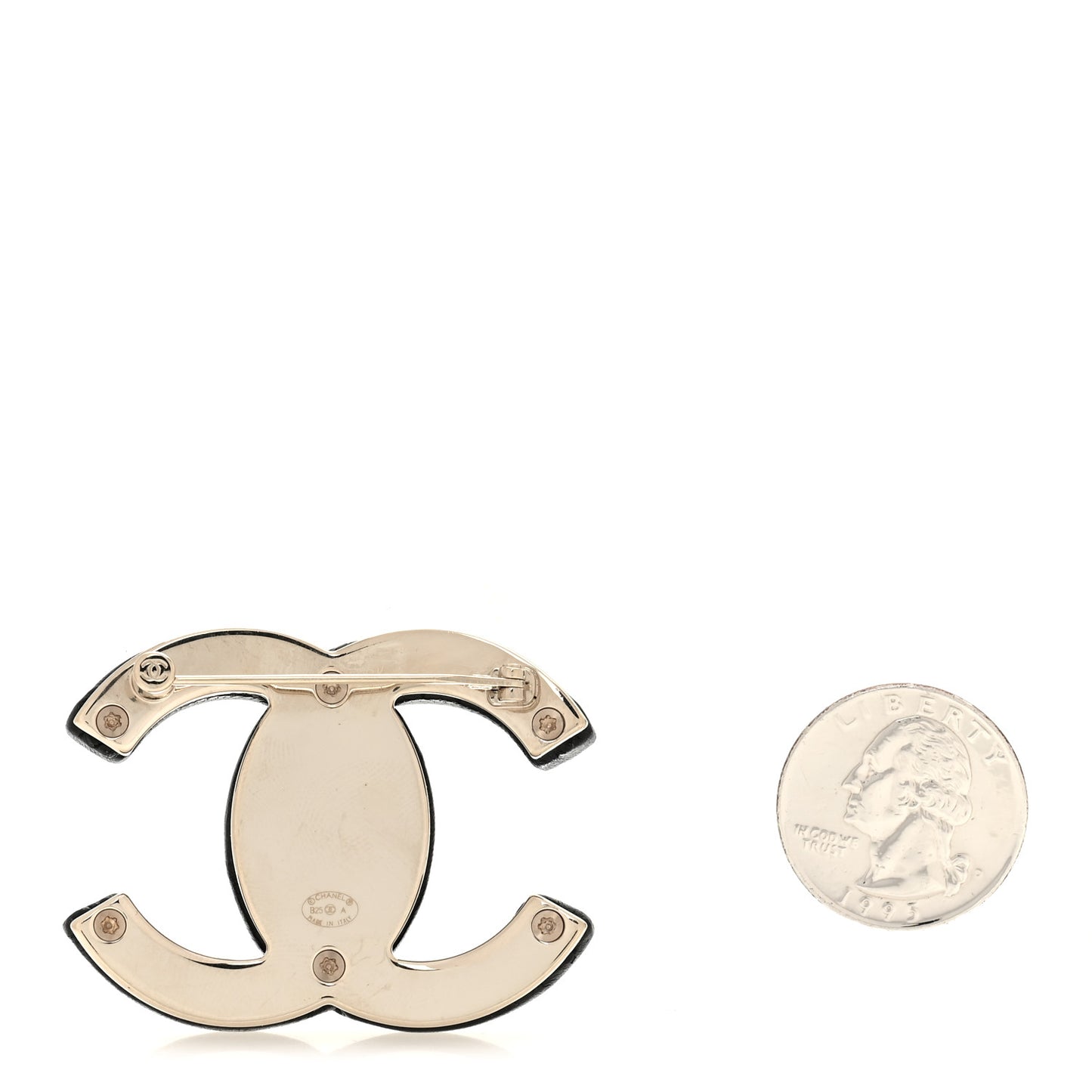Metal Lambskin CC Brooch Black Gold