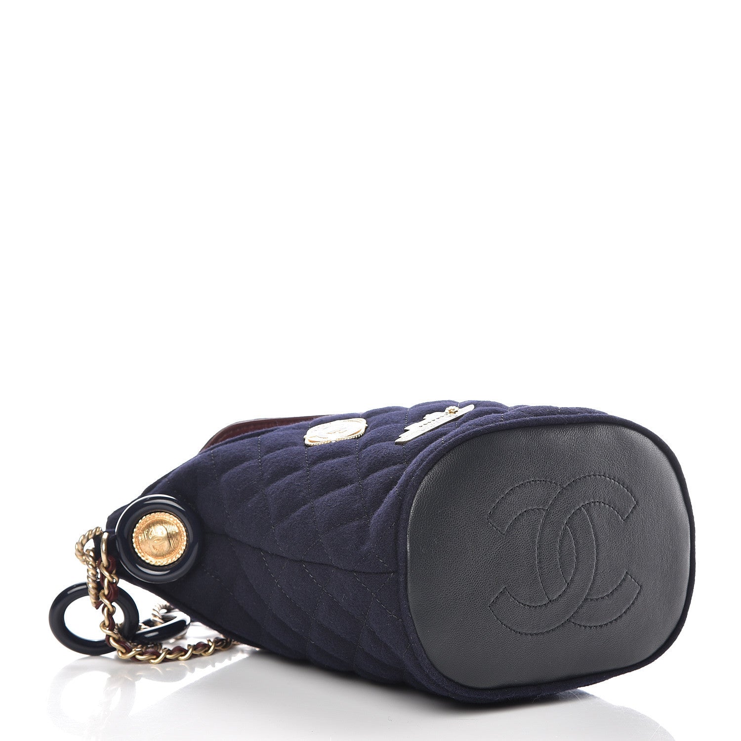 Chanel Wool Lambskin Quilted Paris Hamburg Charms Bucket Bag Dark Navy 4 of 9
