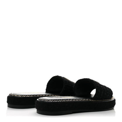 Chanel Wool Alpaca Chain CC Slide Sandals 36 Black 5 of 11